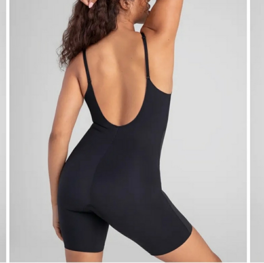 HONEYLOVE Low Back Mid Thigh Bodysuit BLACK, SIZE XL with Laundry Pouch